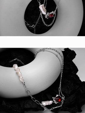 Red Zircon Pearl Chain Necklace