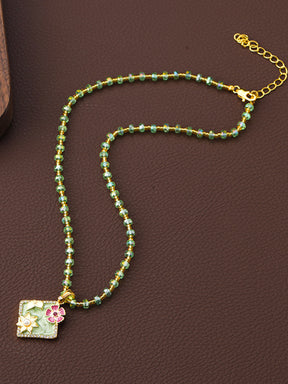 Oil Painting Style Mint Green Beaded Necklace