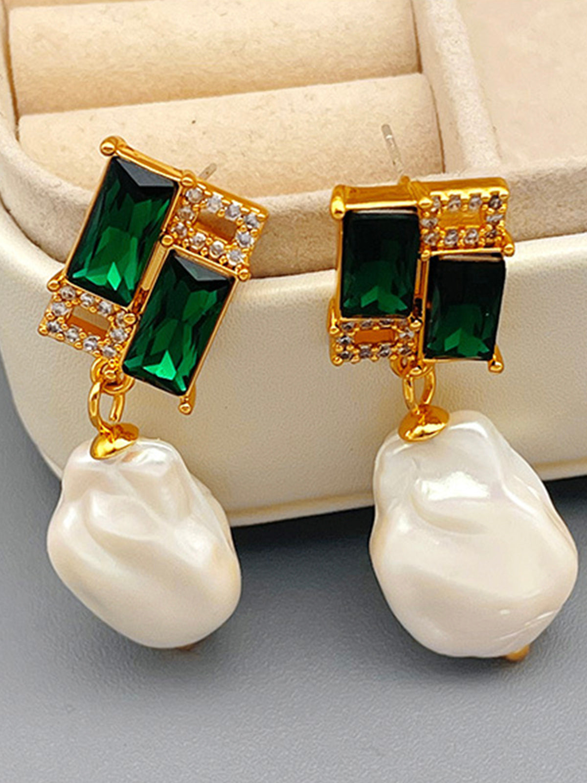 Baroque Pearl Rectangle Zircon Earrings