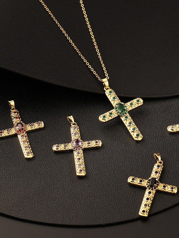 Gold Cross Necklace with Main stone